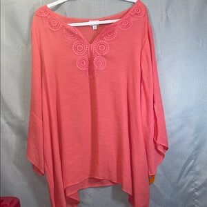 Avenue Coral Crochet Accent Tunic 26/28